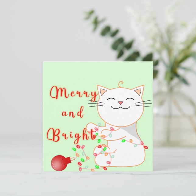 Glad katt leker med LED-ljus | Söt jul  Julkort (Stående Fram)