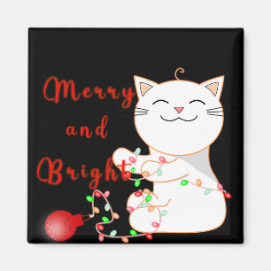 Glad katt leker med LED-ljus Söt jul Magnet