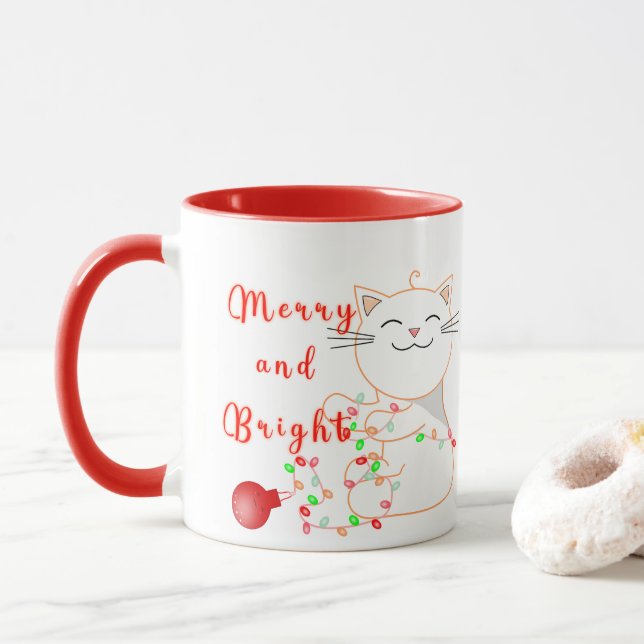 Glad katt leker med LED-ljus | Söt jul  Mugg (Med munk)
