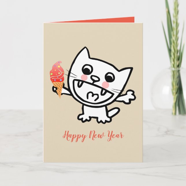 Glad katt med glass kort (Framsida)