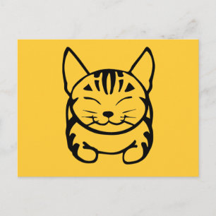 Glad katt-postkort (svart på gul) vykort