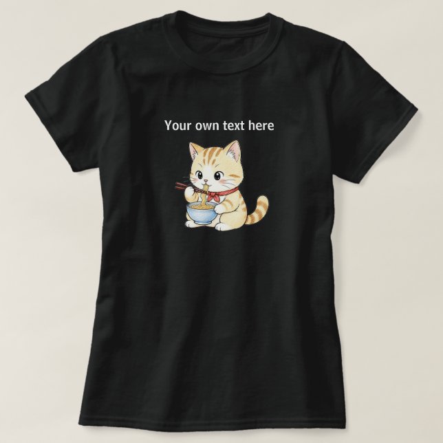 Glad katt som äter Ramen nudlar T Shirt (Design framsida)