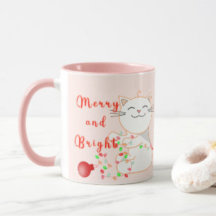 Glad katt som leker med LED-ljus Söt jul Mugg