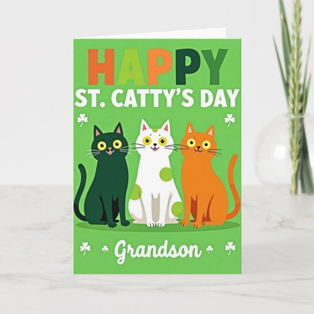 Glad katt St Cattys dag sonsonkort Kort (Framsida)