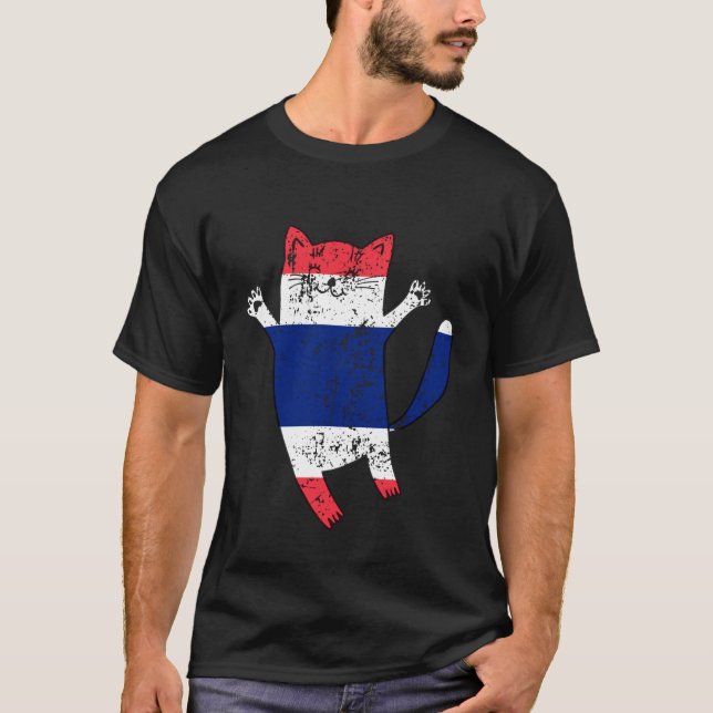 Glad katt Thailand flagga T Shirt (Framsida)
