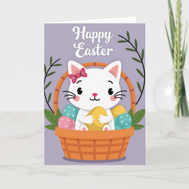 Glad katt vårkorg kort (Framsida)