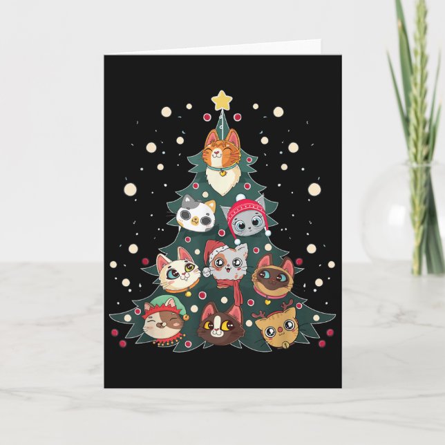 Glad kattjul Rolig julgran, Katter Jul Meow  Kort (Framsida)