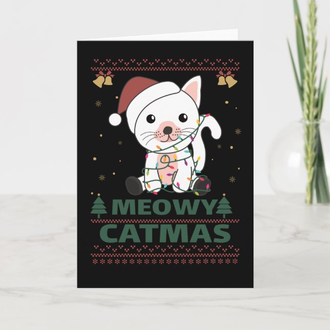 Glad kattjul Roligt katt-jul pun kort (Framsida)