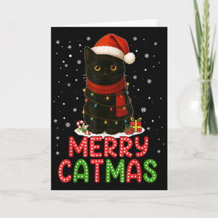 Glad kattjul Santa hatt Rolig svart katt jul W Kort