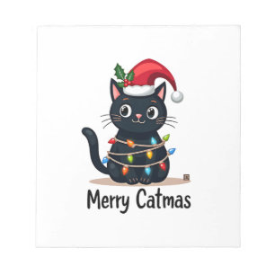 Glad kattjul Svart katt julbelysning Xmas Familj Anteckningsblock