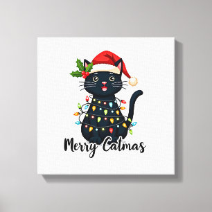 Glad kattjul Svart katt julbelysning Xmas Familj Canvastryck