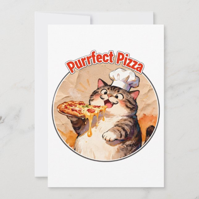 Glad kattkock med pizza inbjudningar (Framsida)