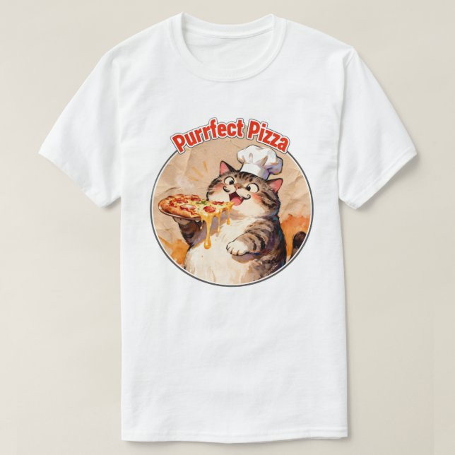 Glad kattkock med pizza t shirt (Design framsida)