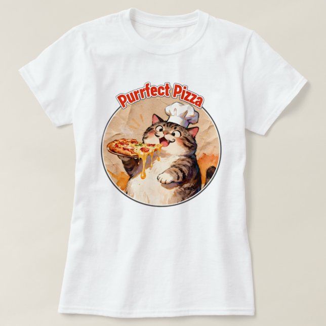 Glad kattkock med pizza t shirt (Design framsida)