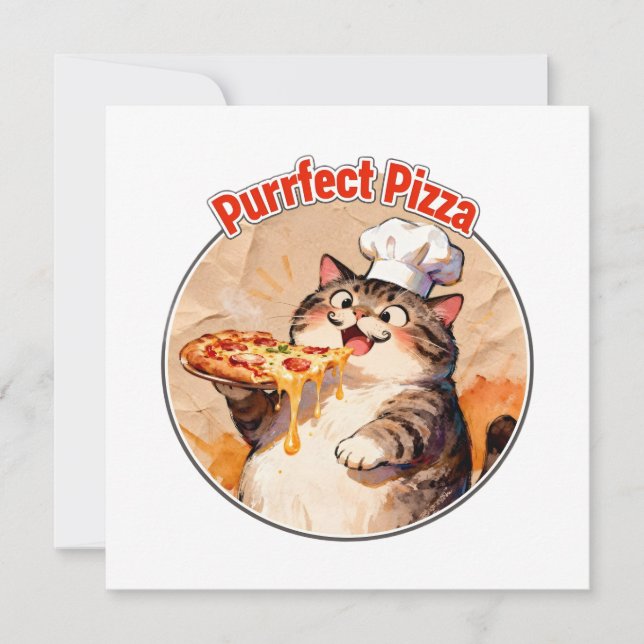 Glad kattkock med pizza tack kort (Framsida)