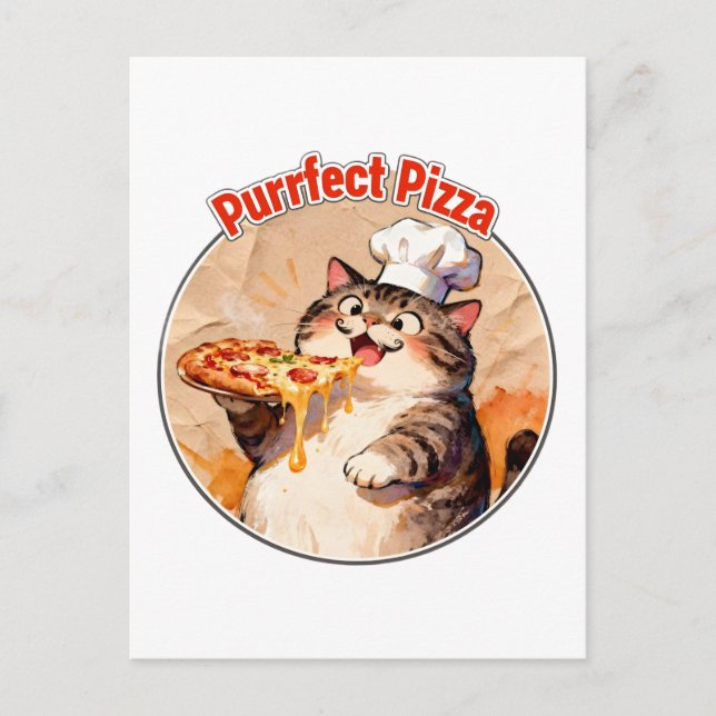Glad kattkock med pizza vykort (Framsida)