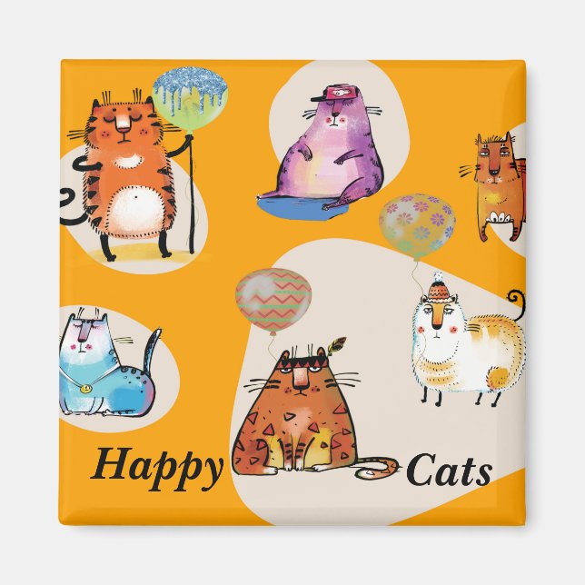 Glad kattmagnet guldfärgad magnet (Framsidan)