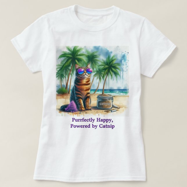 Glad Kattsnurrande Katt Roliga Kattälskare T Shirt (Design framsida)