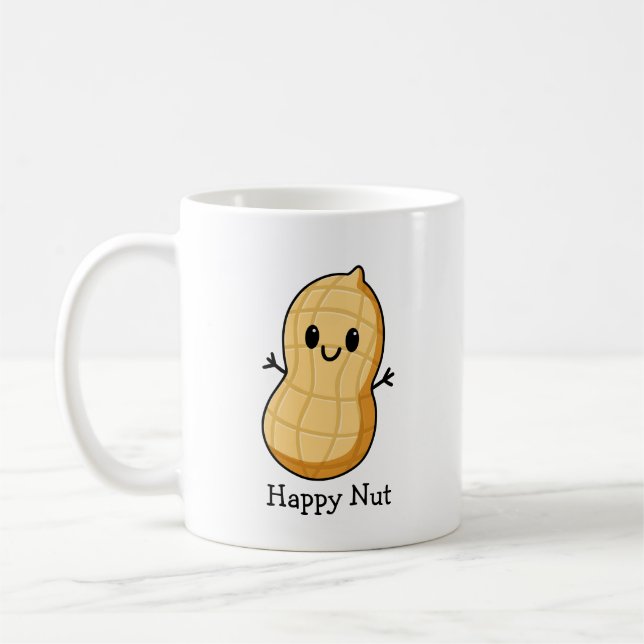 Glad Kawaii Jordnötteckning – Söt Leende Nöt Kaffemugg (Vänster)