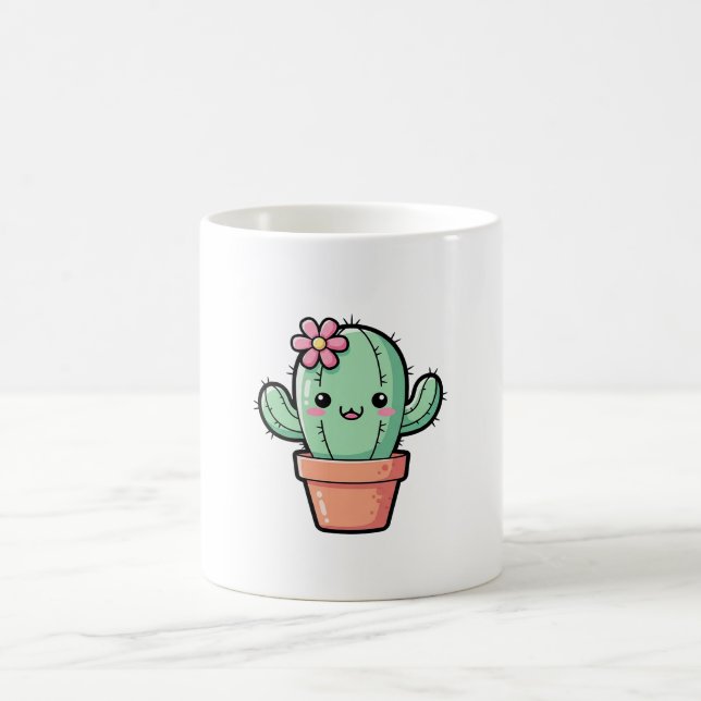 Glad Kawaii Kaktus – Söt Illustration Kaffemugg (Center)