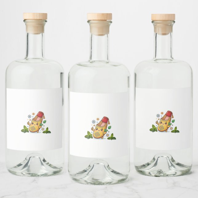 Glad Kawaii Marockansk Balgha - Traditionell Gul  Spritflaskor Etikett (Flaskor)