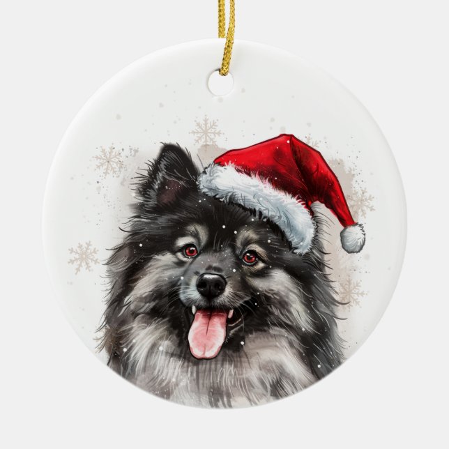 Glad Keeshond Hund Jul Personlig Julgransprydnad Keramik (Framsidan)