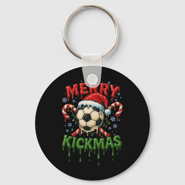 Glad Kickmas Fotboll Jul Godisstav Glass Nyckelring (Framsida)