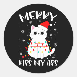 Glad Kiss Min Jul Tema Kattälskare Gåvor För Runt Klistermärke