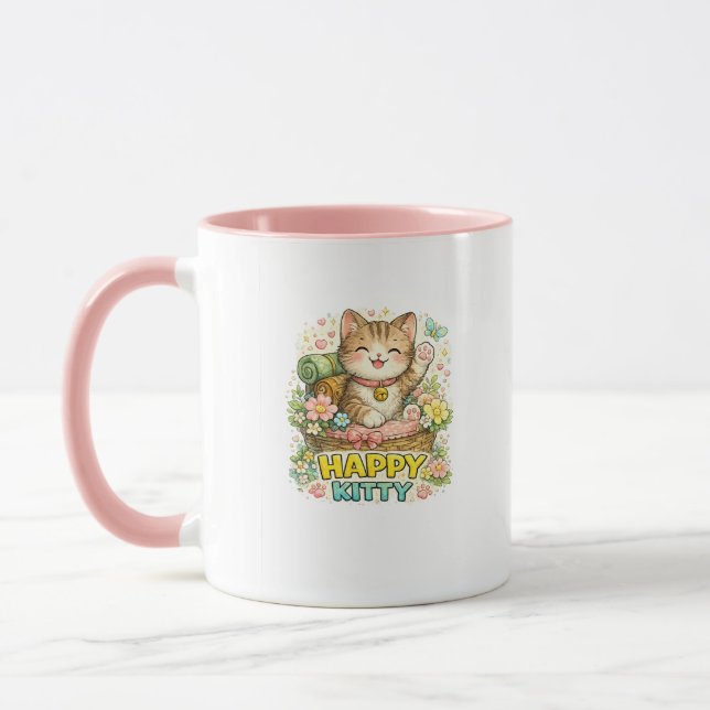 Glad Kitty Söt Blommig Kaffemugg (Vänster)