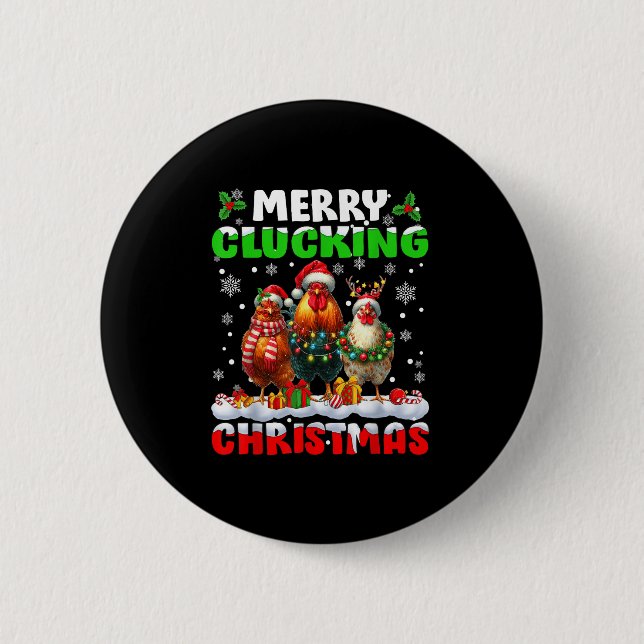 Glad Kluckande Jul Rolig Kyckling Tomte Hatt X Knapp (Framsida)
