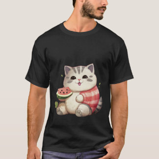 Glad knubbig katt med vattenmelon sommar konst ✨🐾 t shirt