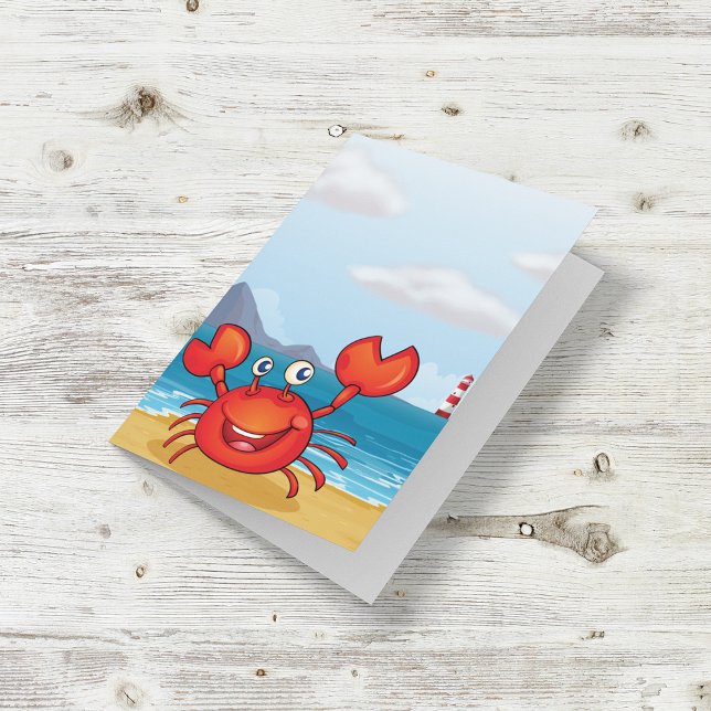 Glad krabba på strand med fyr kort (Skapare uppladdad)