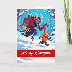 Glad Krampus springer efter den stygga pojken Helgkort
