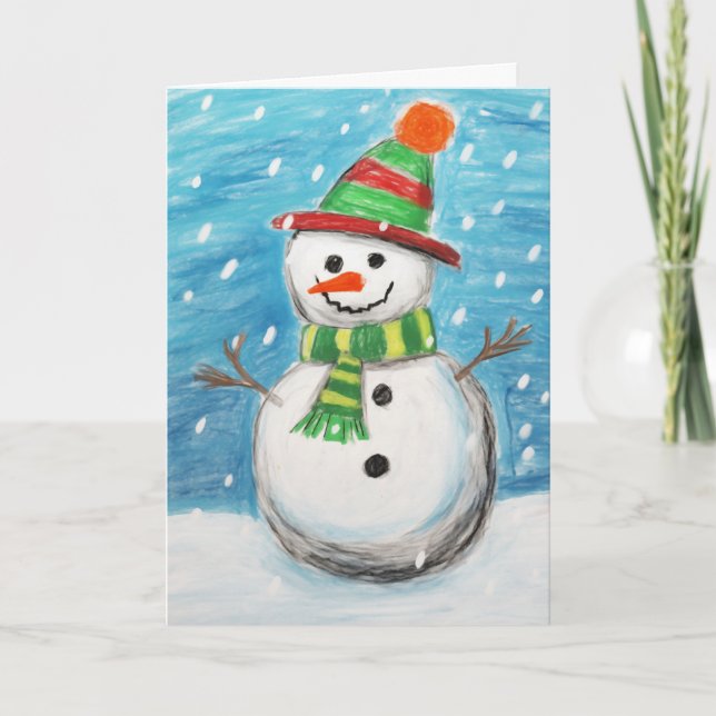 Glad krita snömannen julkort kort (Framsida)