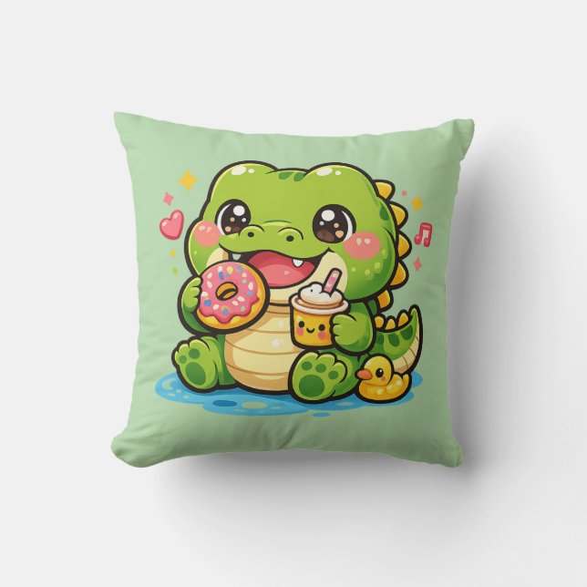 Glad Krokodil Kawaii Kuddyn Kudde (Framsida)