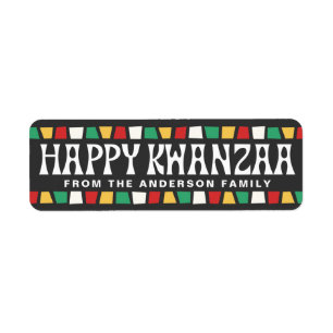 Glad Kwanzaa afrikanska mosaikkanter anpassat namn Returadress Etikett