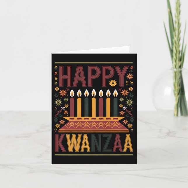 Glad Kwanzaa-firande Kinara-ljus Och Blomm Kort (Framsida)