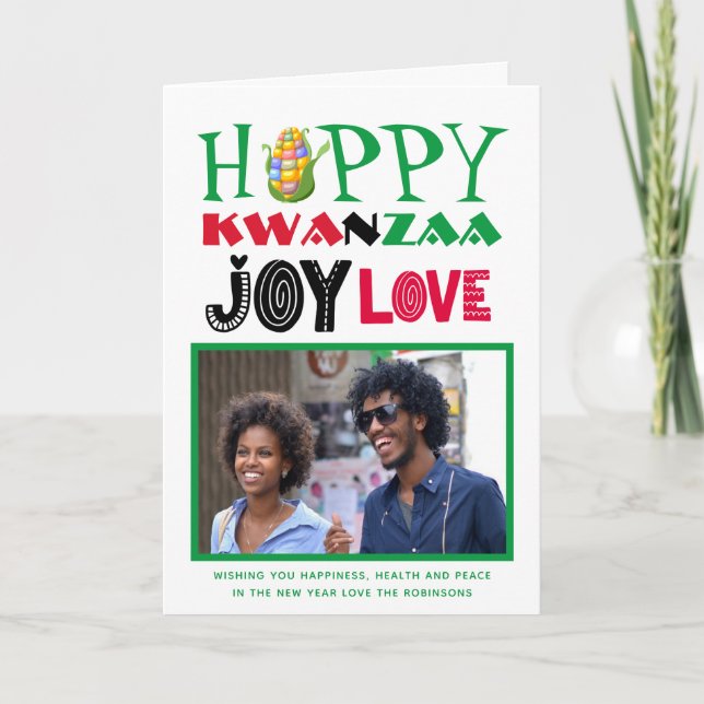 Glad Kwanzaa FOTO Välkomstkort Modernt Roligt Helgkort (Framsida)