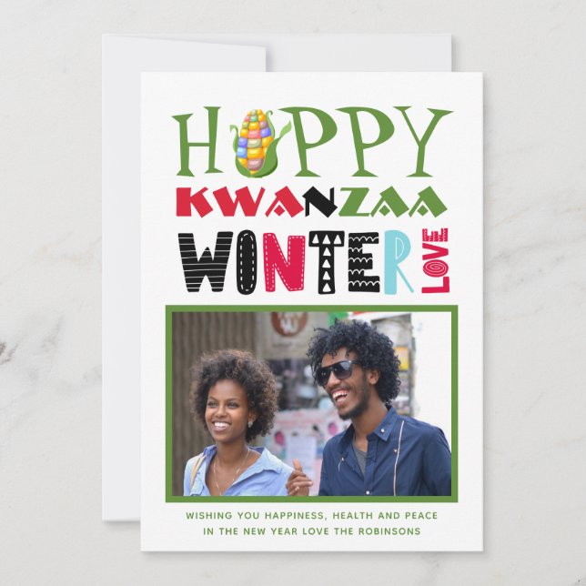Glad Kwanzaa Foto Välkomstkort Vinter Kärlek Julkort (Framsida)