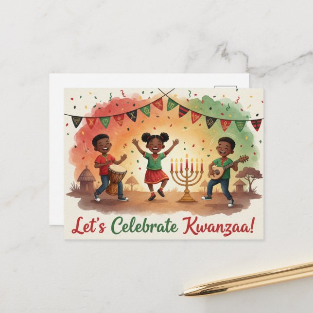 Glad Kwanzaa Kinara Postkort Vykort (Fram/Back In Situ)