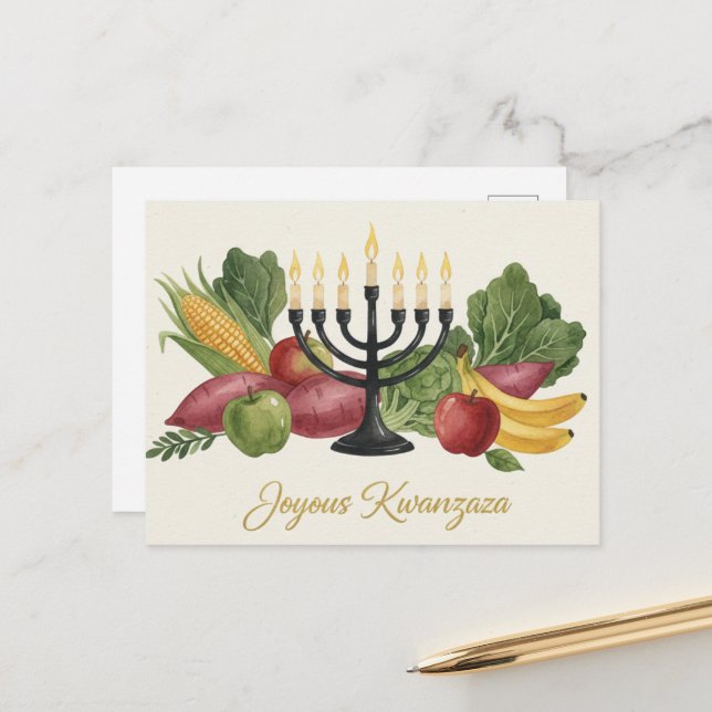 Glad Kwanzaa Kinara Postkort Vykort (Fram/Back In Situ)