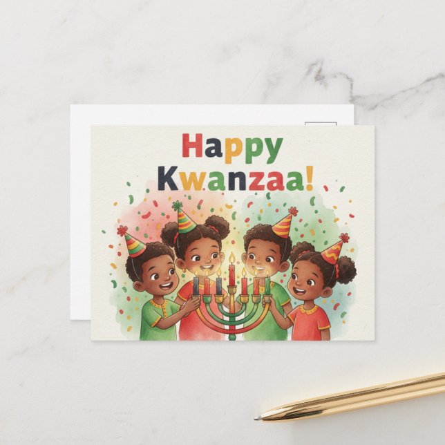 Glad Kwanzaa Kinara Postkort Vykort (Fram/Back In Situ)