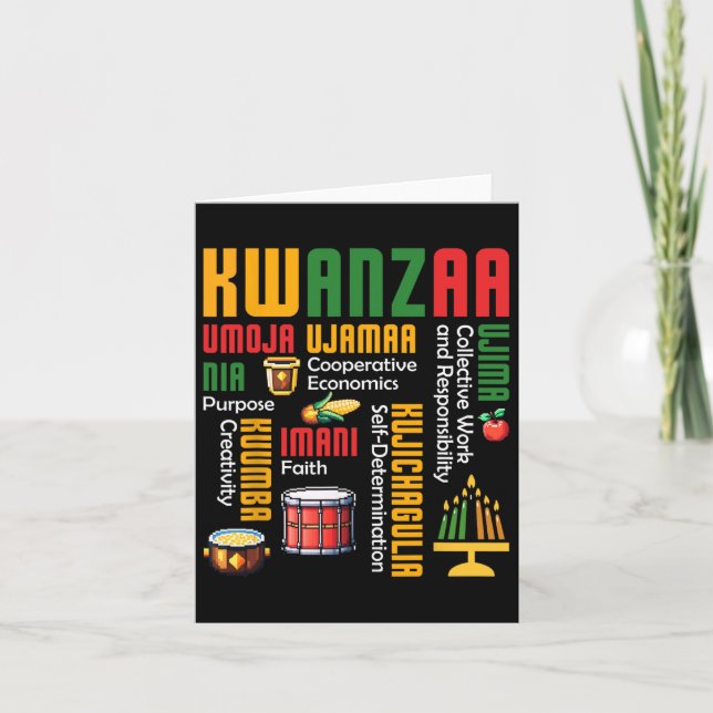 Glad Kwanzaa Kinara Sju Ljus Trumma Afrikansk Arv Kort (Framsida)