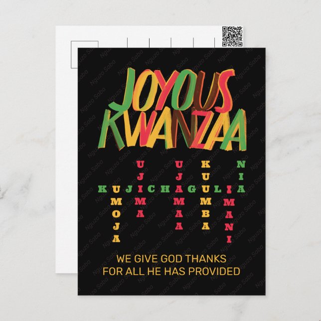 Glad KWANZAA-principkorsord Vykort (Fram/baksida)
