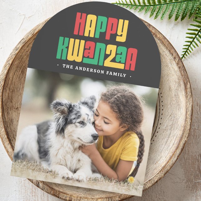 Glad Kwanzaa röd grön gul foto Julkort (Happy Kwanzaa red green yellow photo Holiday Card)