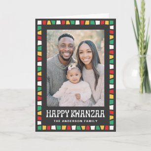 Glad Kwanzaa röd grön gul mosaik kant foto Helgkort