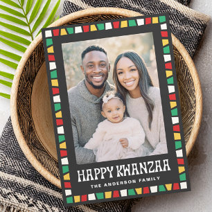 Glad Kwanzaa röd grön gul mosaik kant foto Julkort