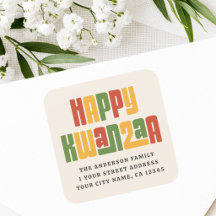 Glad Kwanzaa röd grön gul text returadress
