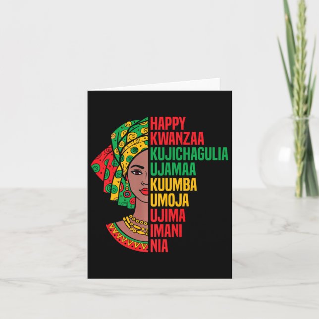 Glad Kwanzaa Sju Principer Afrikansk Huvudduk Gr Kort (Framsida)
