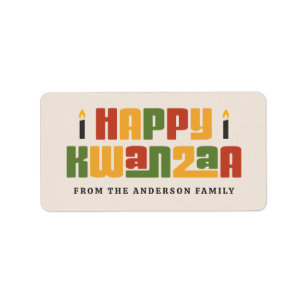 Glad Kwanzaa svart ljus anpassad namntext Adressetikett